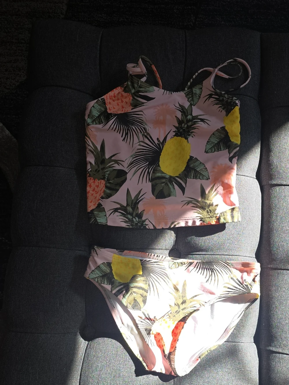 Girls Pineapple Print Pink Bikini Set